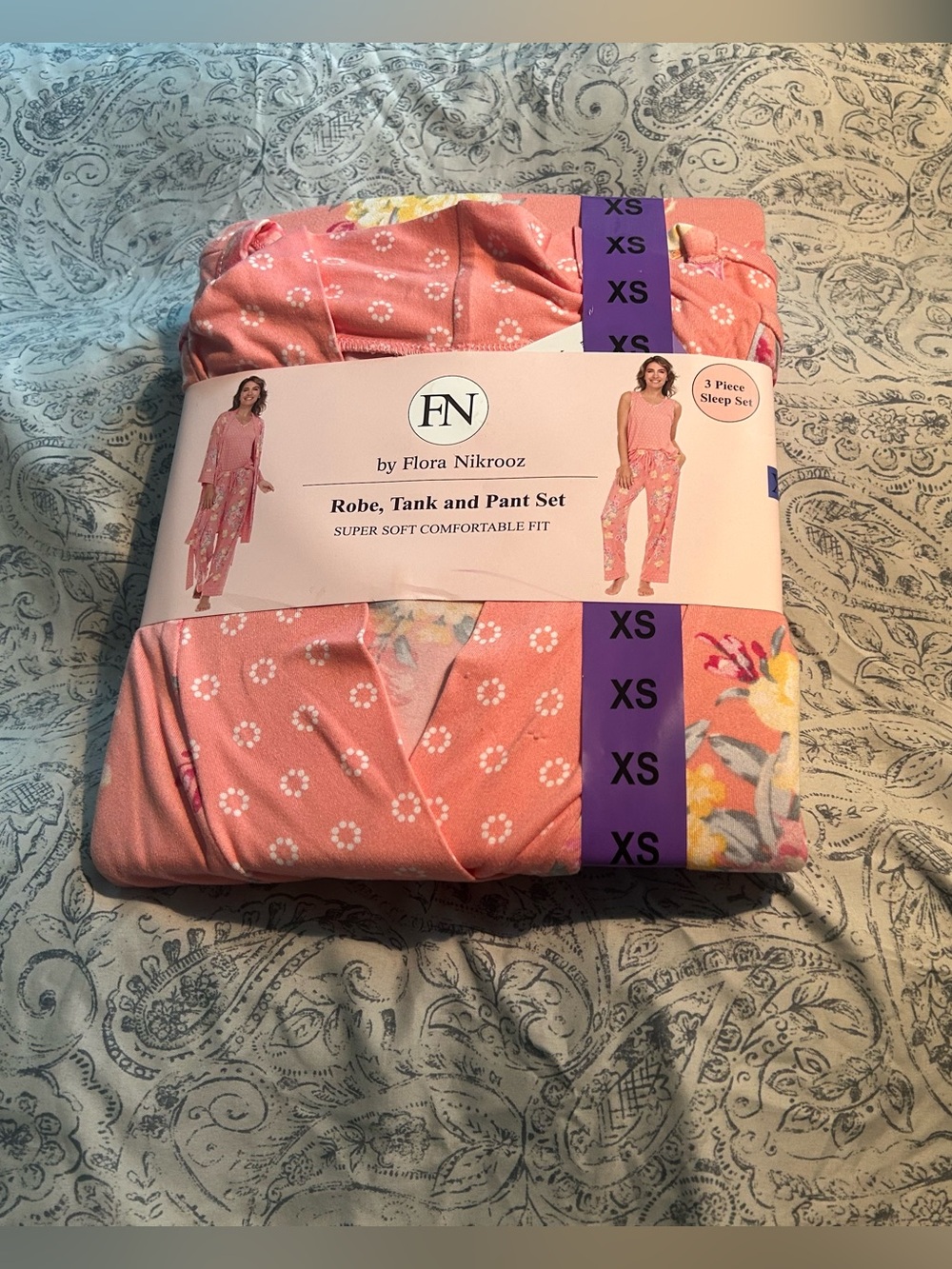 Flora Nikrooz Pink Floral Robe, Tank and Pant Sleep Set - XS